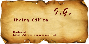 Ihring Géza névjegykártya